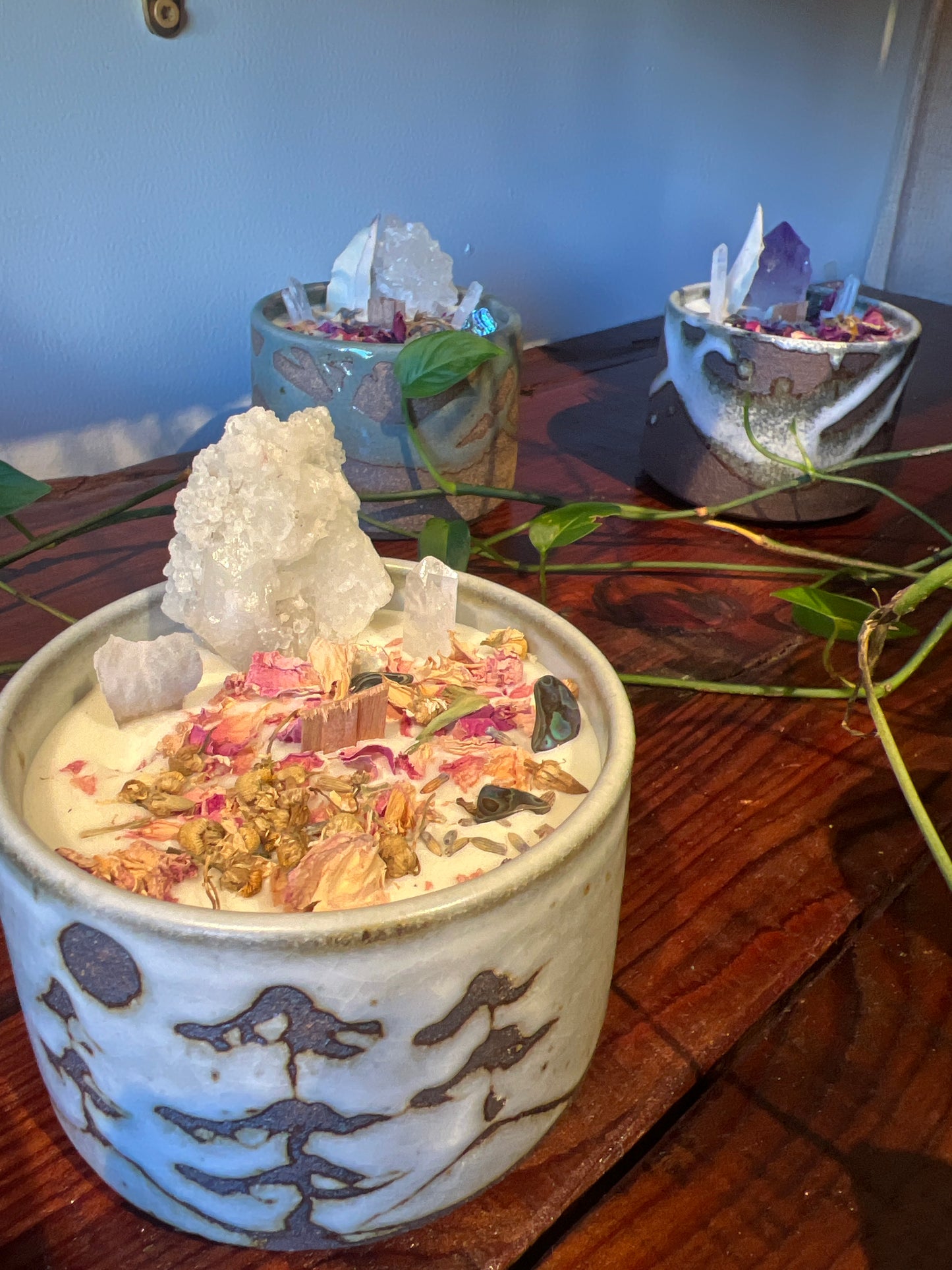 CERAMIC CRYSTAL CANDLES - Locally Made Hand-thrown Tea Cups & Bowls - FINE COLLECTION