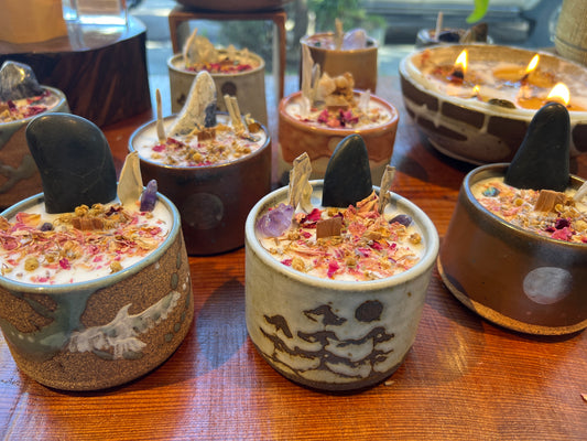 CERAMIC CRYSTAL CANDLES - Locally Made Hand-thrown Tea Cups & Bowls - FINE COLLECTION